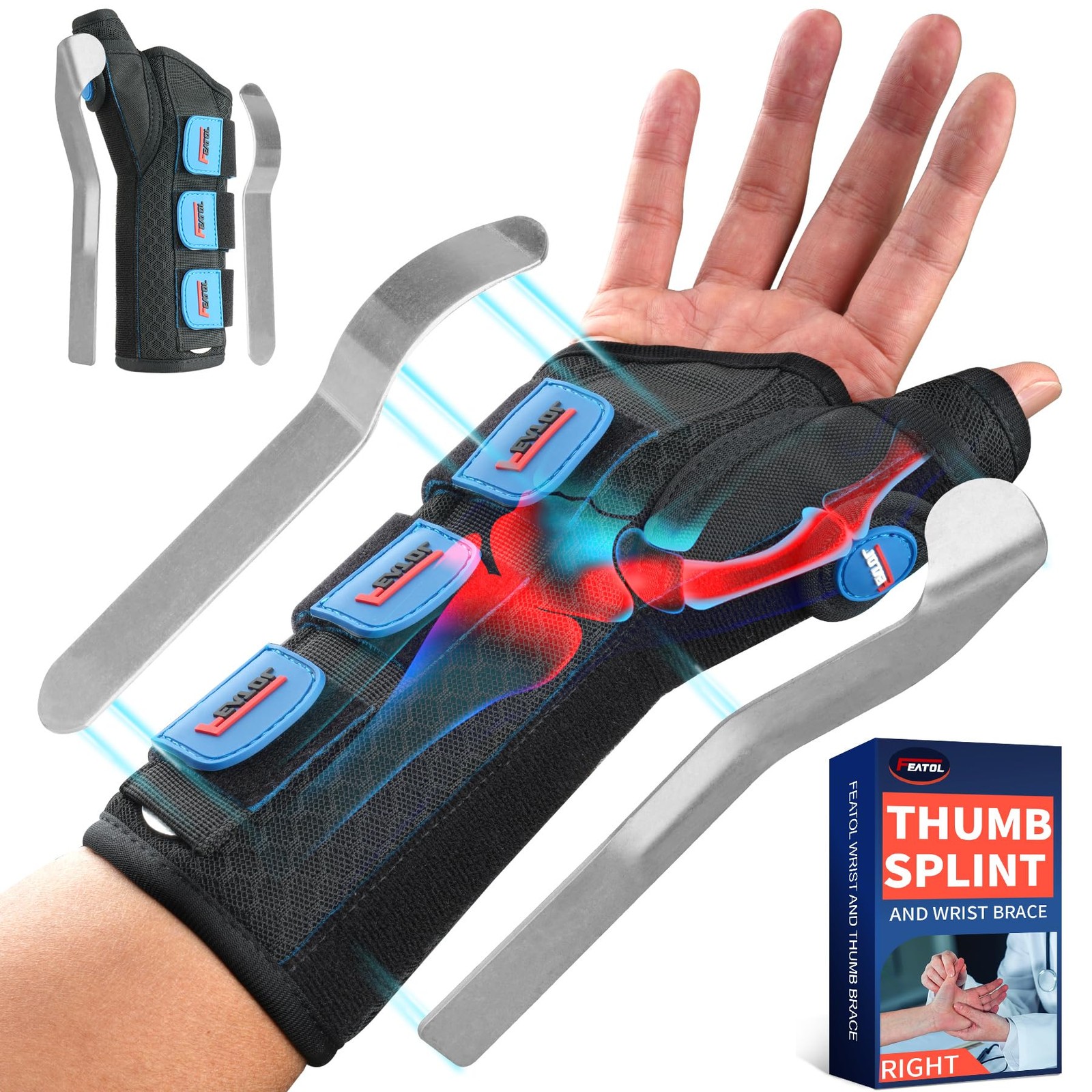 FEATOL Carpal Tunnel Wrist Small/Medium(Pack of 1), Right Hand-Black Blue