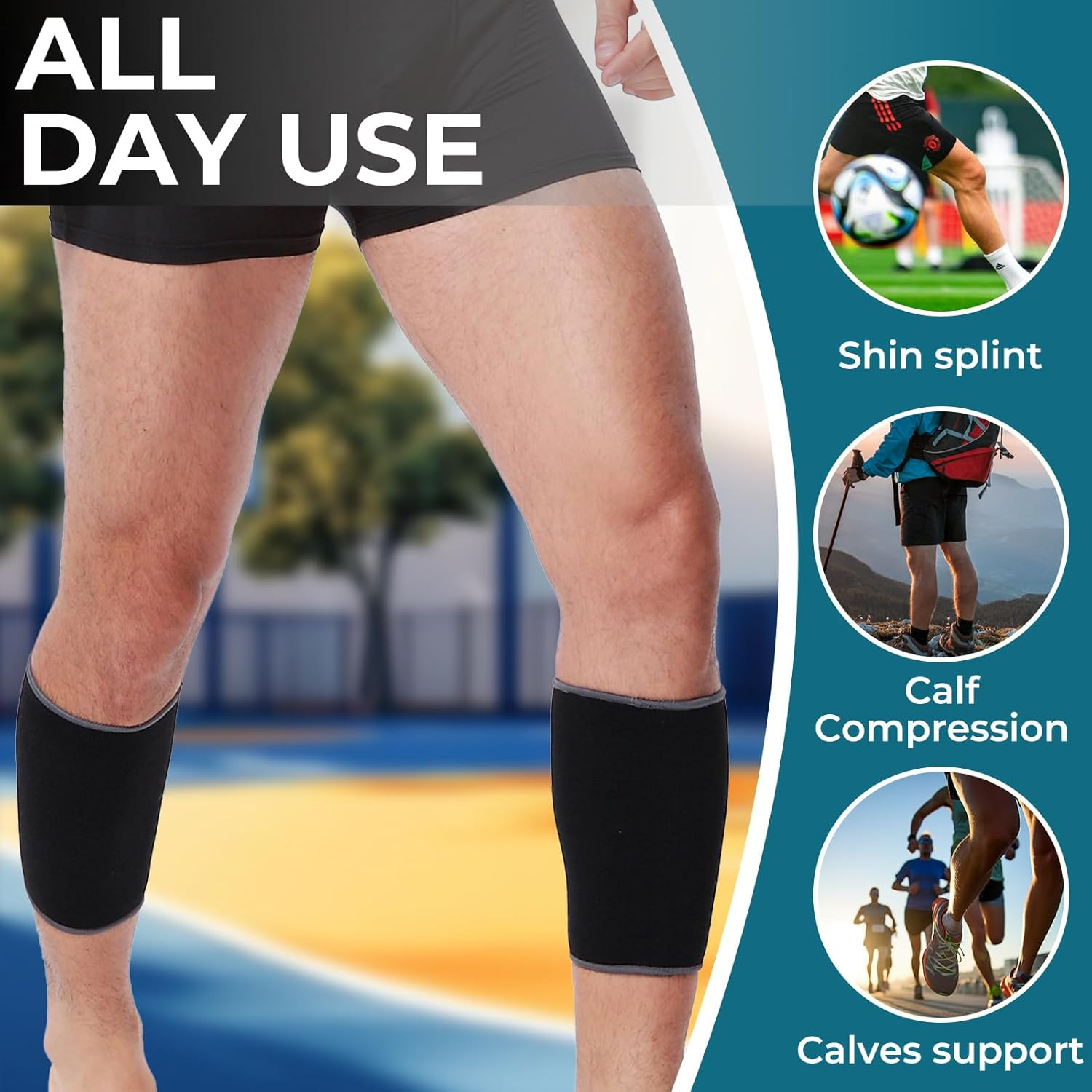 Calf Compression Sleeve for Calves Support or Shin Splint (Black Color, Size M,