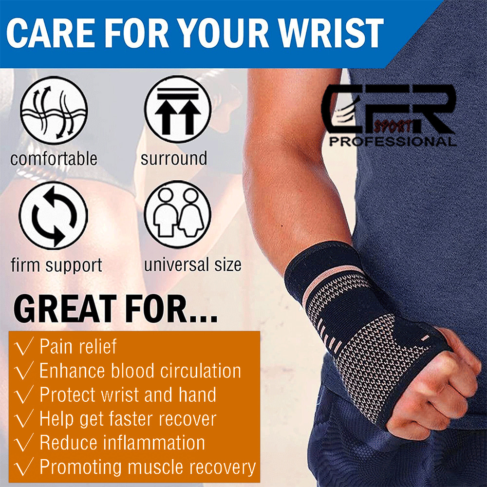 Copper Wrist Support Brace Compression Arthritis Sport Carpal Tunnel Hand Pain D