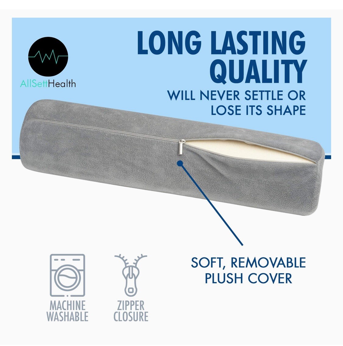 AllSettHealth Grey Neck Roll Legs Joints Yoga Therapeutic Support Pillow