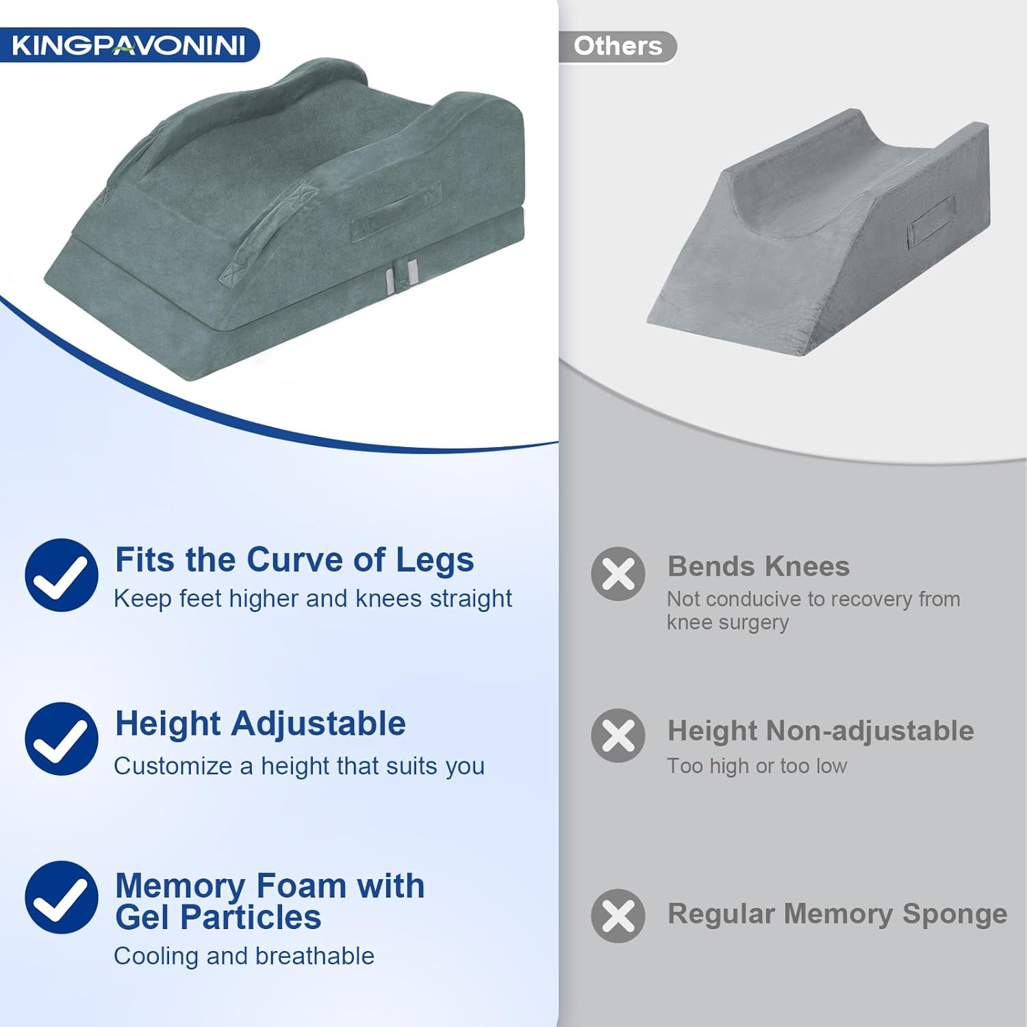 Adjustable Leg Elevation Pillows for after Surgery with Ergonomic Curve, Cooling