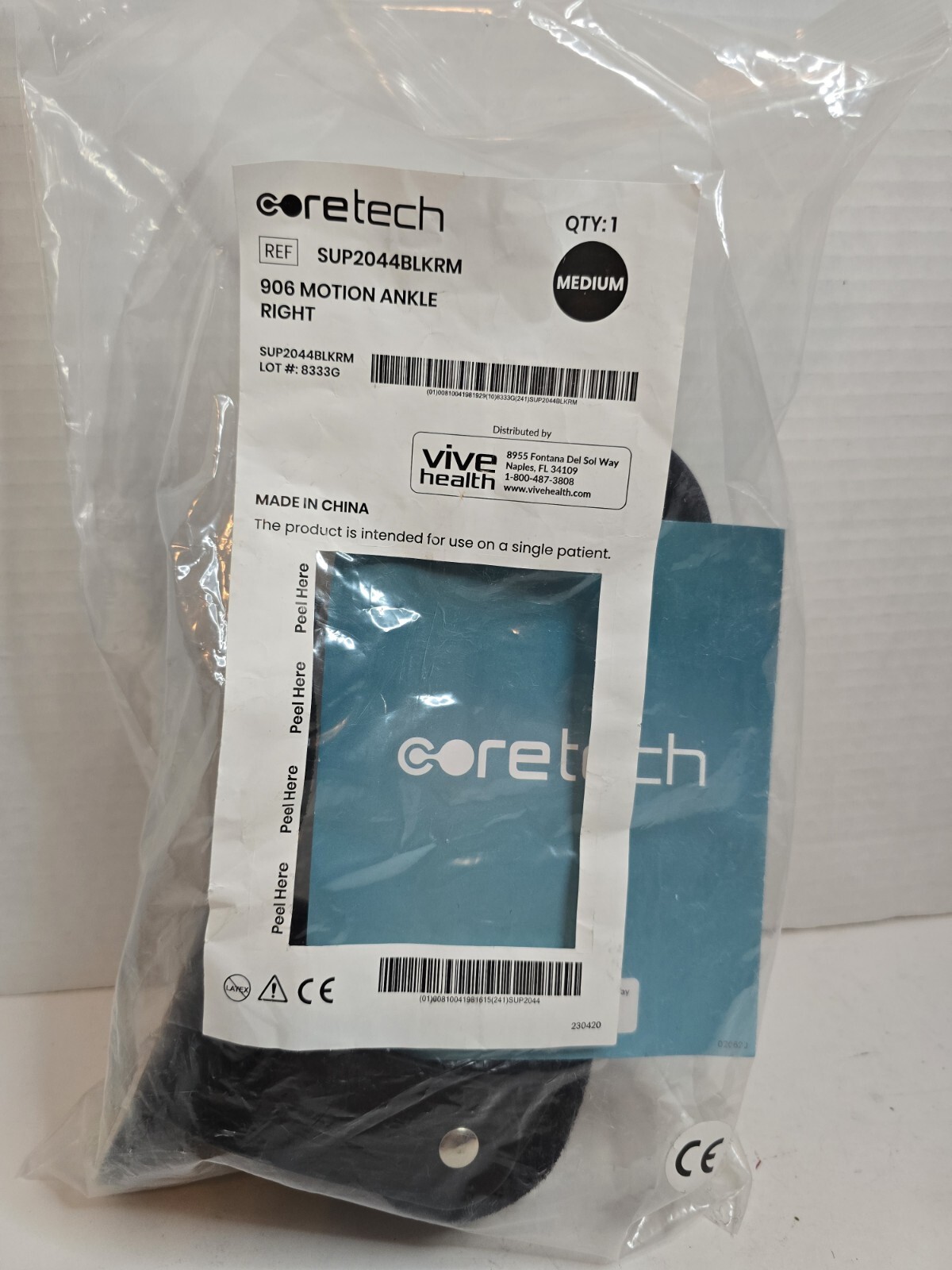 New! Coretech 906 Motion Right Ankle Size Medium SUP2044BLKRM Vive Health