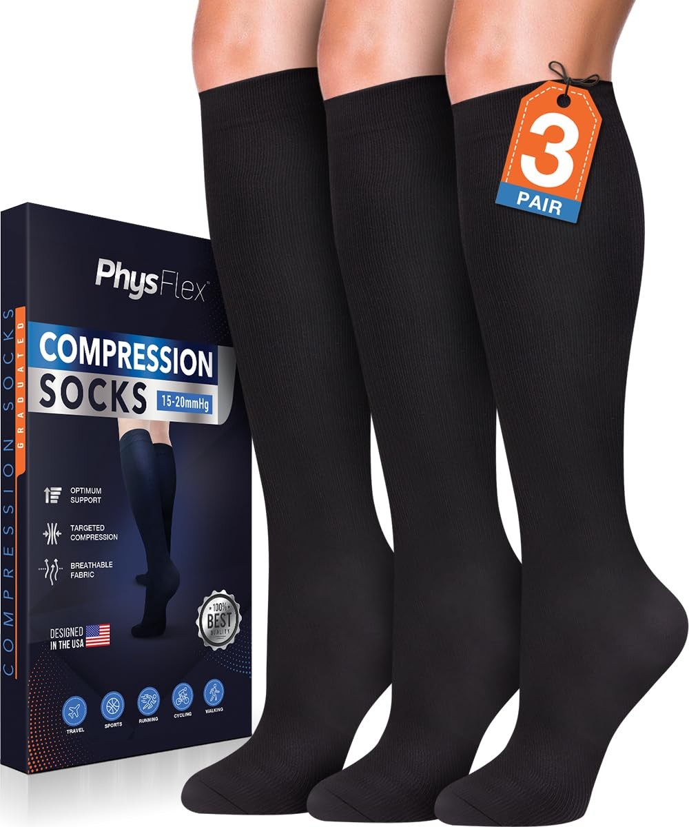 Compression Socks for Women and Men (3 Pairs) Support for Travel, Nurses, Pre…