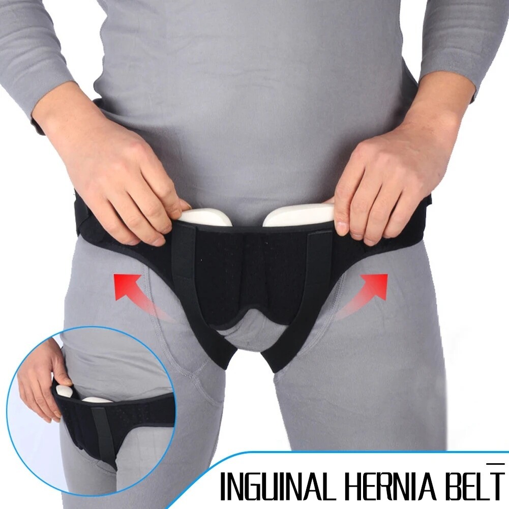 Men Inguinal Hernia Truss Support Belt Bilateral Groin Brace with Removable Pads