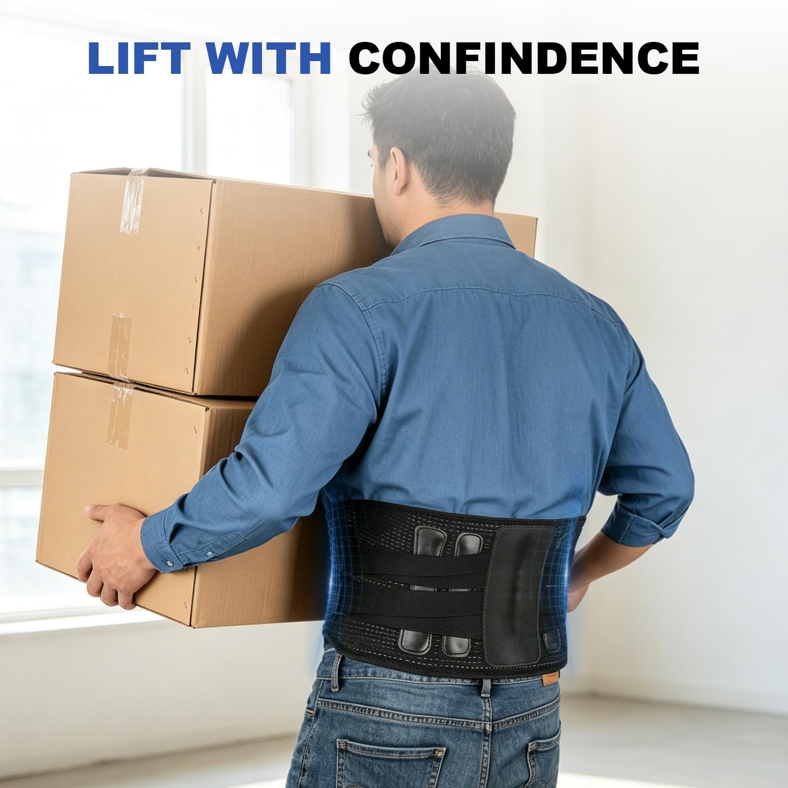 OALKRUY Back Brace, Adjustable Lumbar Support Belt for Men and Large, Black