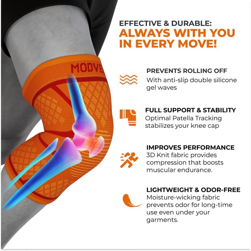 Modvel Compression Knee Brace for Women & Men, 2-Pack Medum-Orange-New