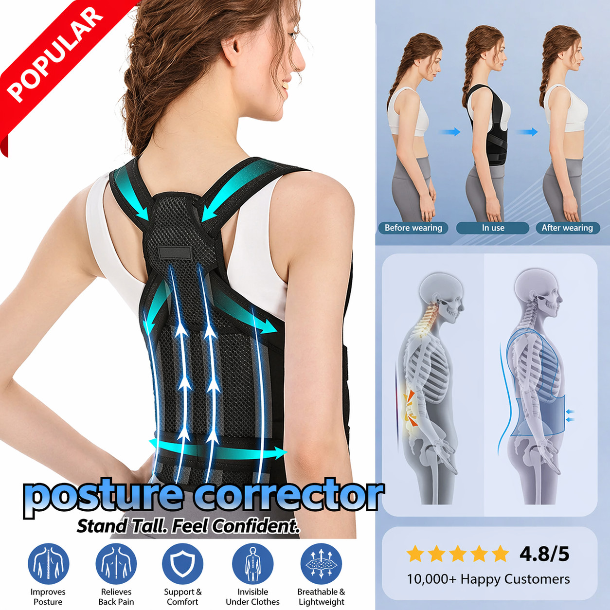 Posture Corrector Back Orthopedic Straps for Men and Women Fully Adjustable Spin