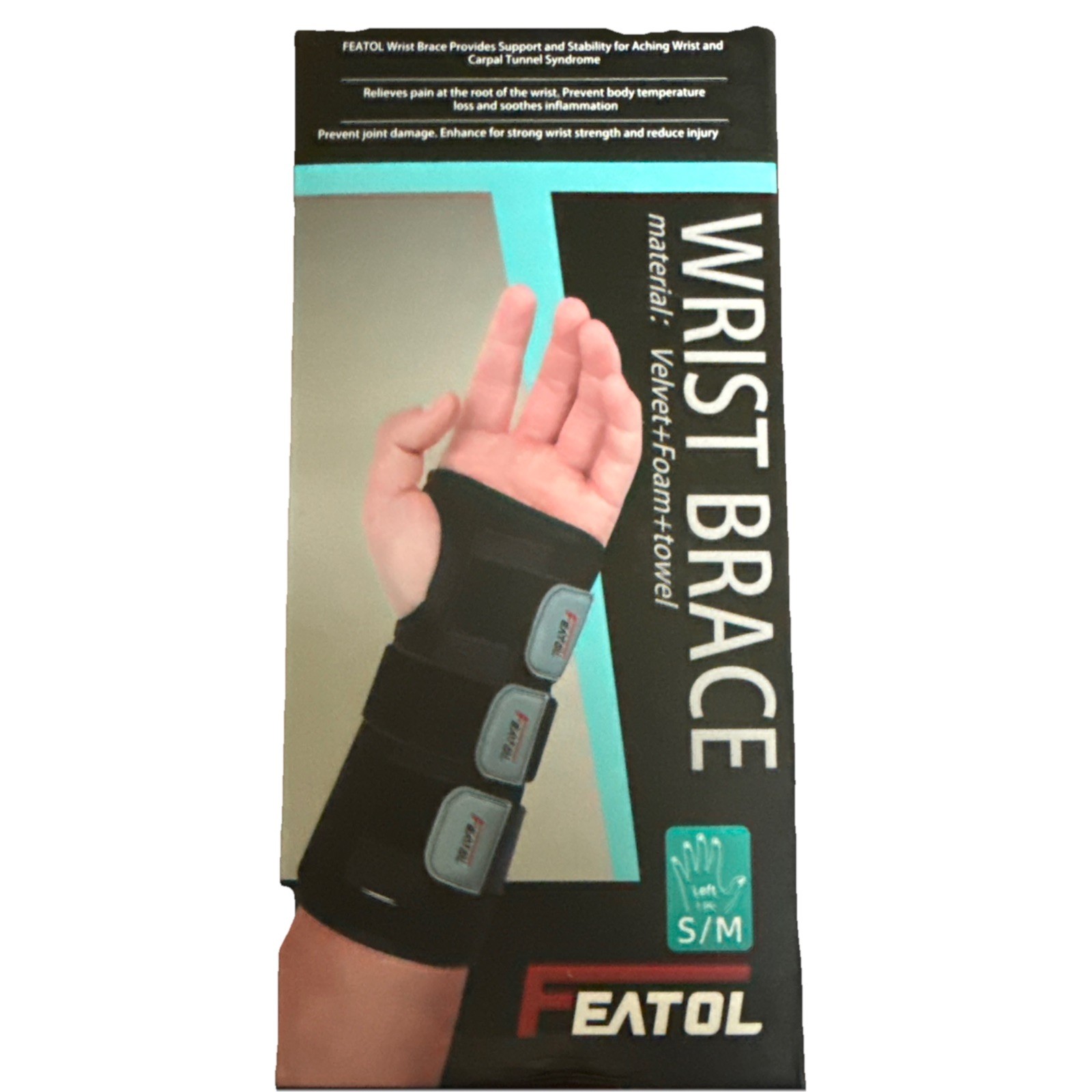 FEATOL Wrist Brace Hand Brace Left Hand Small/Medium Carpal Tunnel Wrist NIB