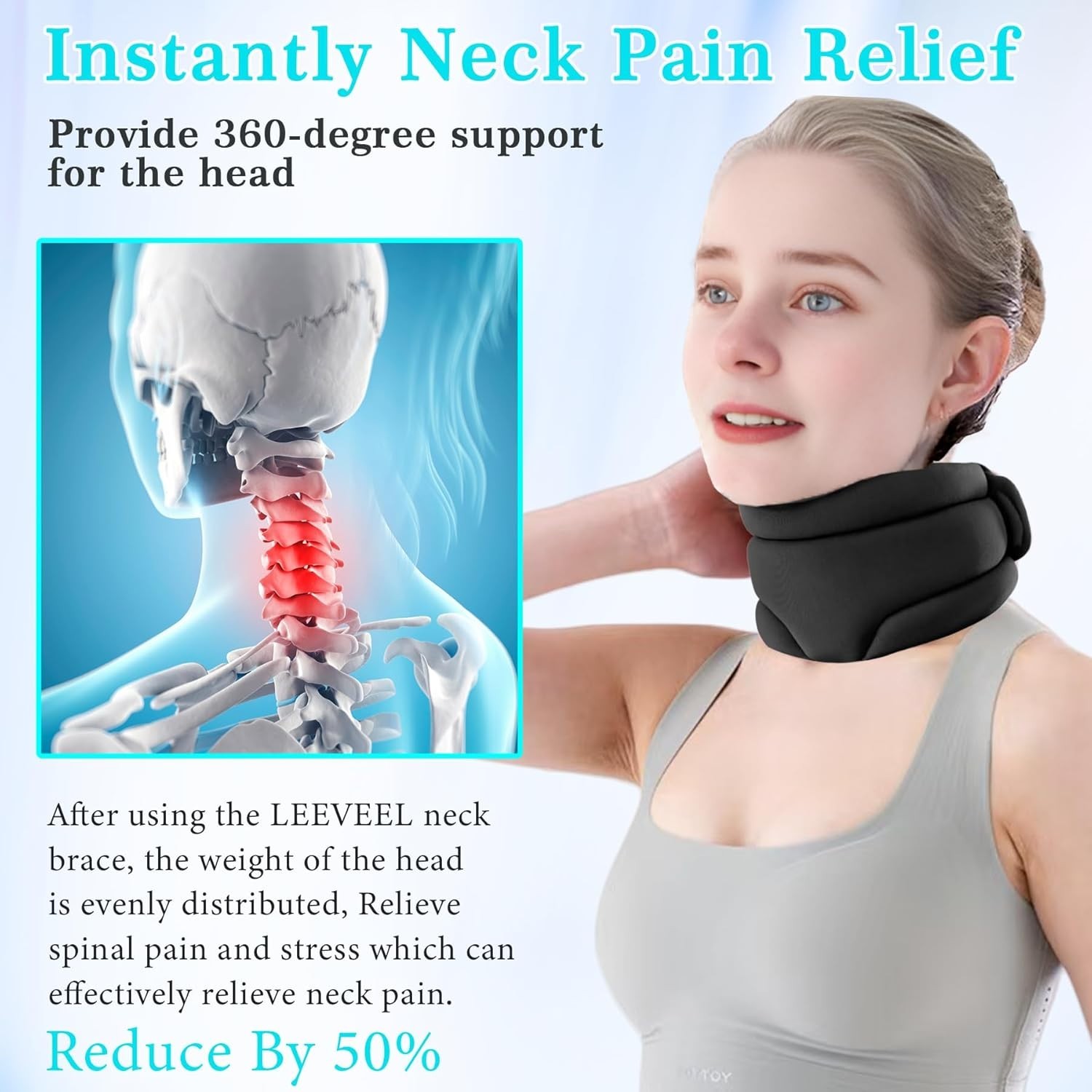 Neck Pain Relief Neck Collar, Pain-Relieving Soft Foam Neck Brace, Adjustable Ne