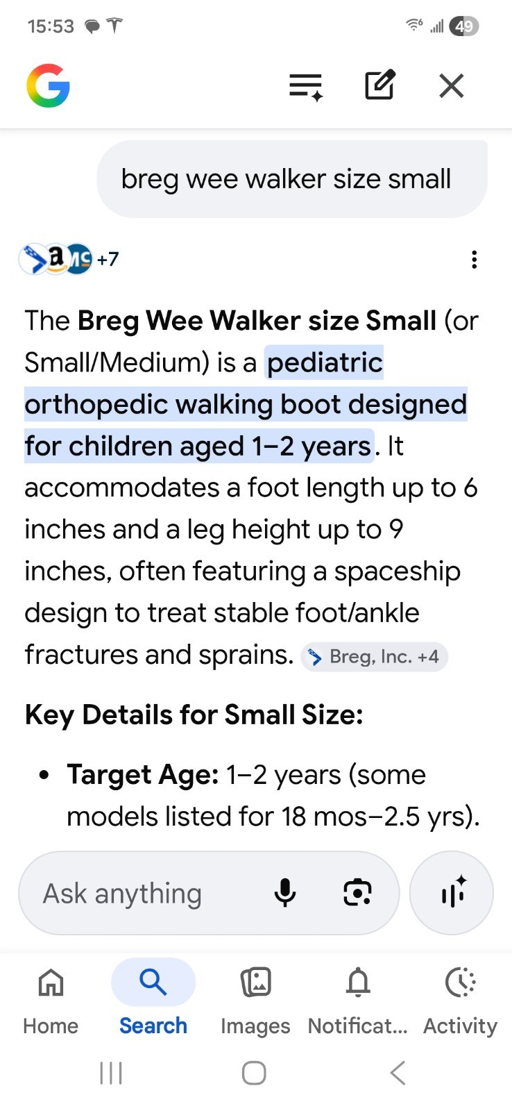 Breg Wee Walker Pediatric Size S Black Adjustable Straps