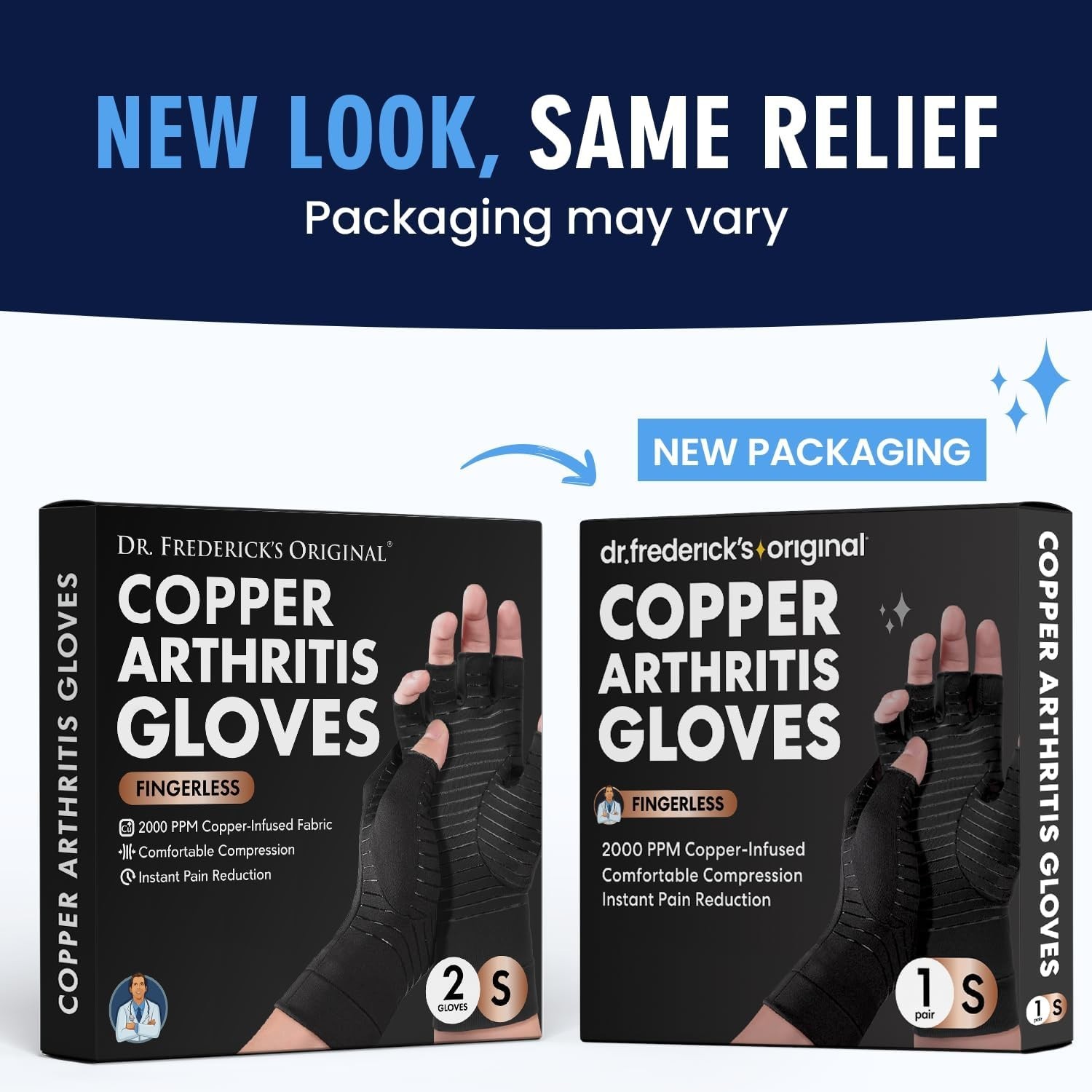 Dr. Frederick’s Original Copper Compression Arthritis Gloves, Fingerless, Small