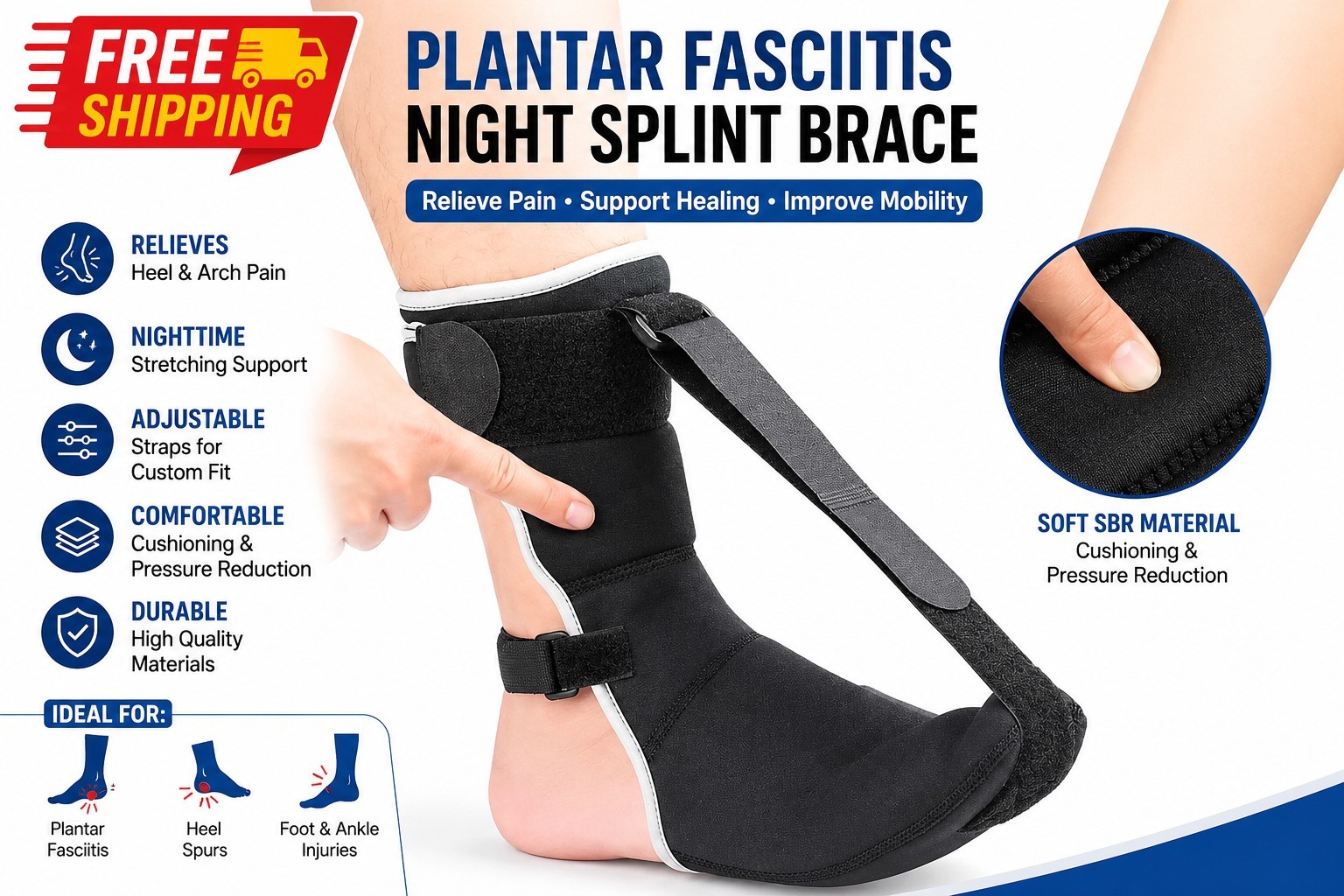 Adjustable Plantar Fasciitis Night Splint Foot Brace Support Stretching Pain…