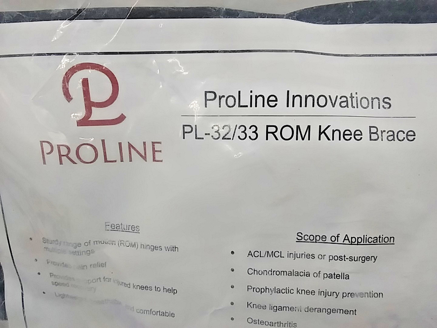 ProLine Innovations PL-32/33 ROM Knee Support Brace New Universal Bilateral L/R