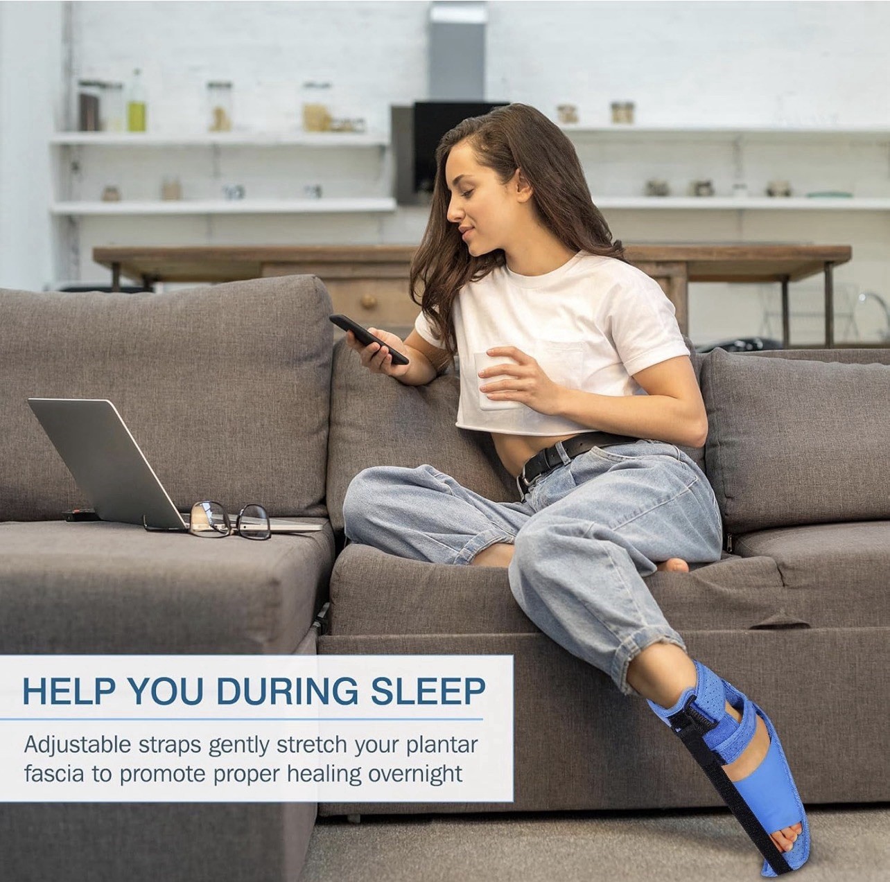 KTSAY Upgrade Plantar Fasciitis Night Splint & Relief Brace with small, Blue