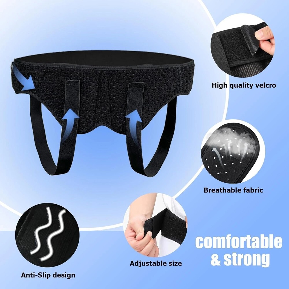 Men’s Hernia Belt Support Truss For Inguinal Groin 2 Removable Compression Pads