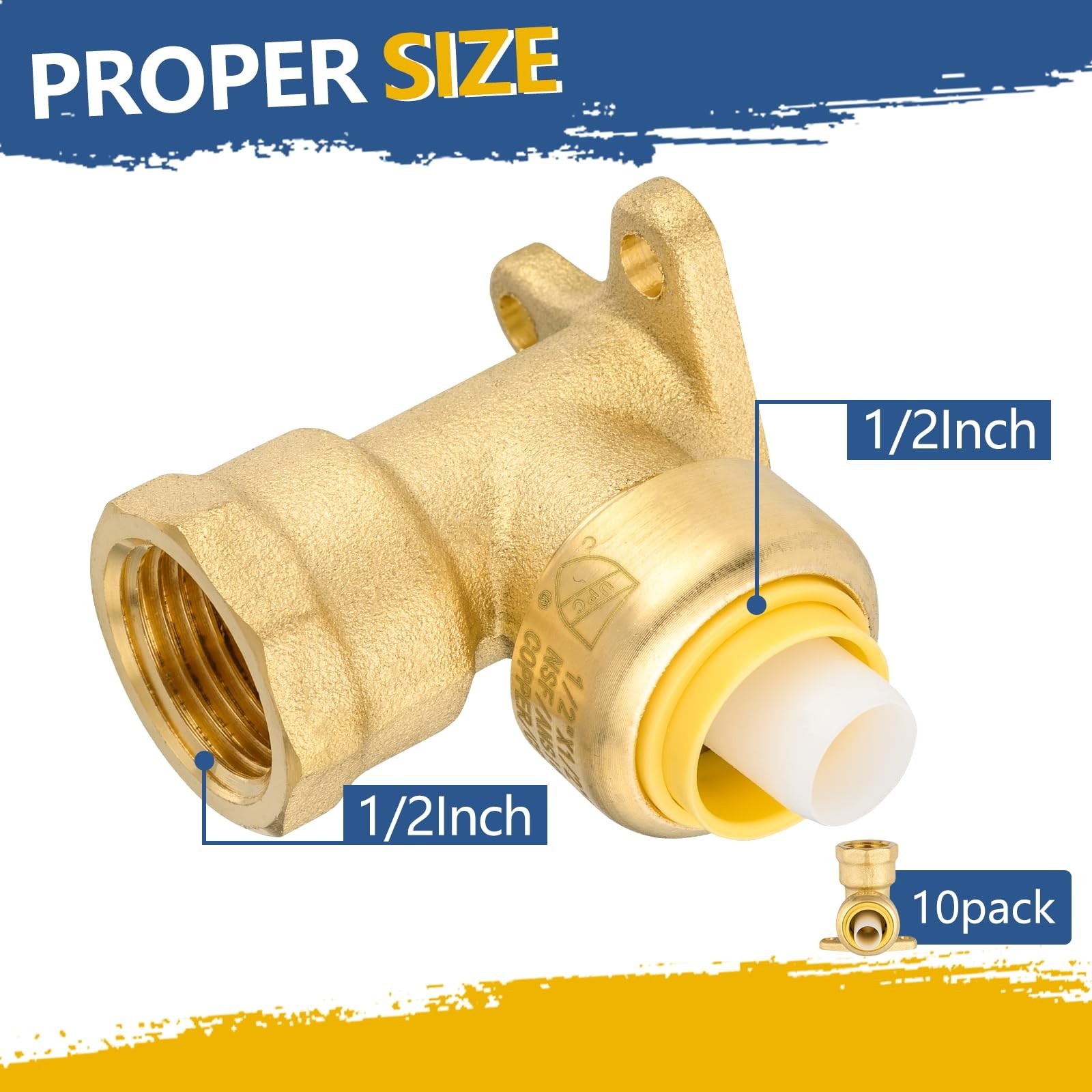 1/2″ Push-Fit Drop Ear Elbow, Female NPT Connector, Disconnect Clip, 10-Pack