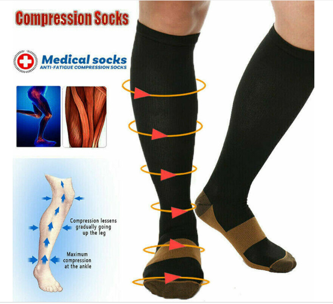 Copper 3 Pairs Compression Socks Running 30 – 40 mmHG Foot Pain Relief S/2XL