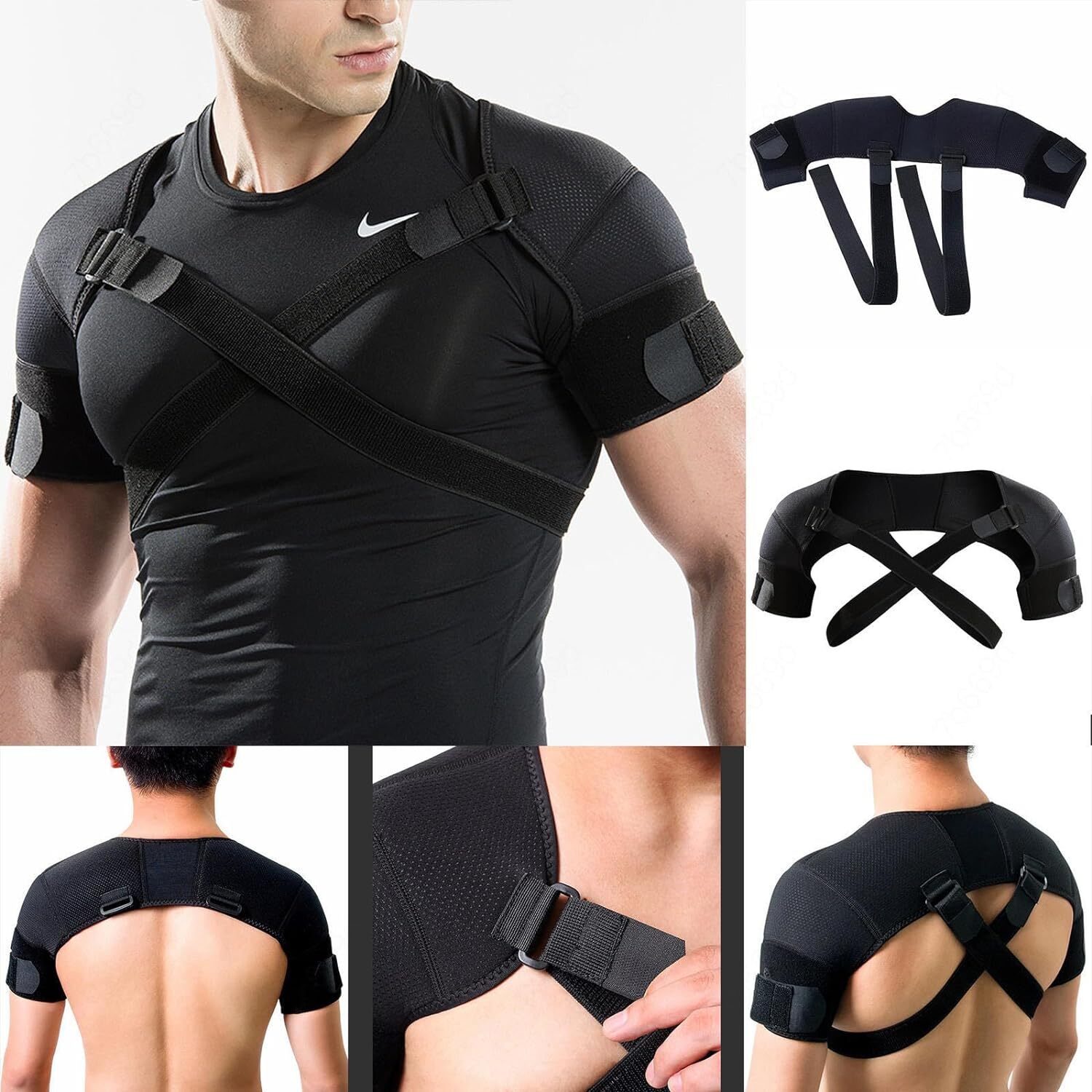 Double Shoulder Support Strap Wrap Neoprene Protector Pain Relief & Injury Brace