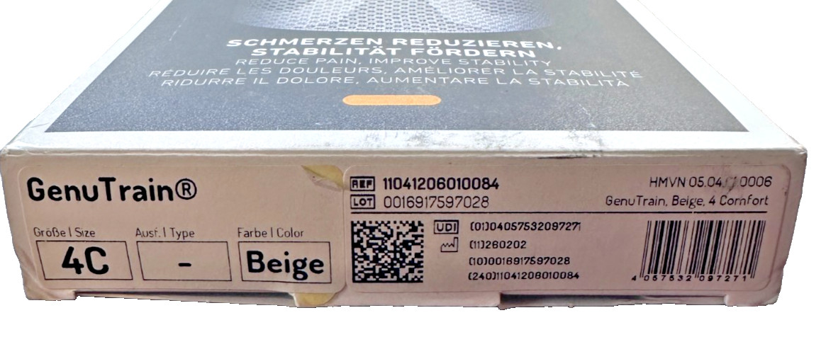 Bauerfeind GenuTrain A3 Right Knee Brace Size 4C Compression Support Beige
