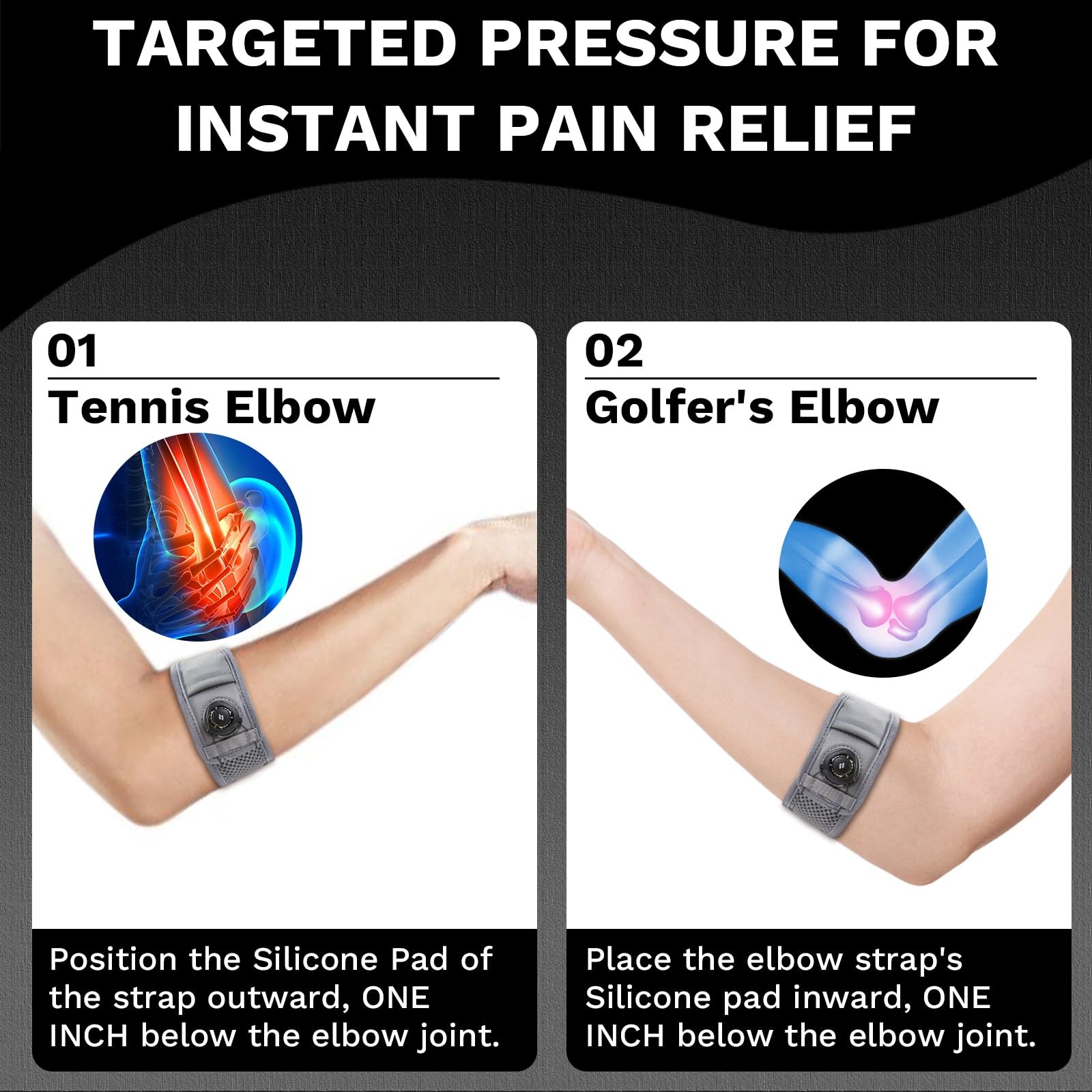 Tennis Elbow Brace for Men Women, Tendonitis One Size, Gray