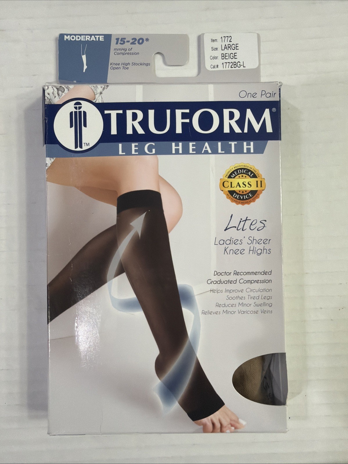 Truform Women’s Compression 15-20 mmHg Knee High Open Toe Stockings Beige Large