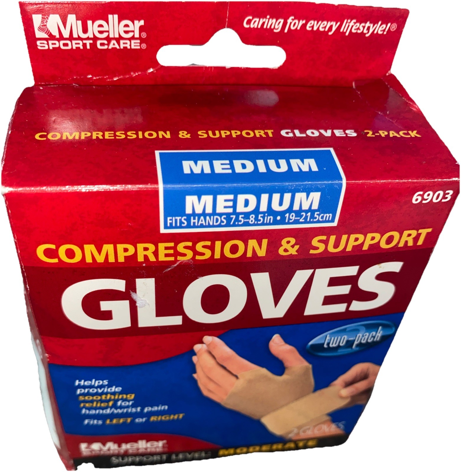 New 2 Pack Mueller Compression & Moderate Support Gloves Sz Medium Tan 6903
