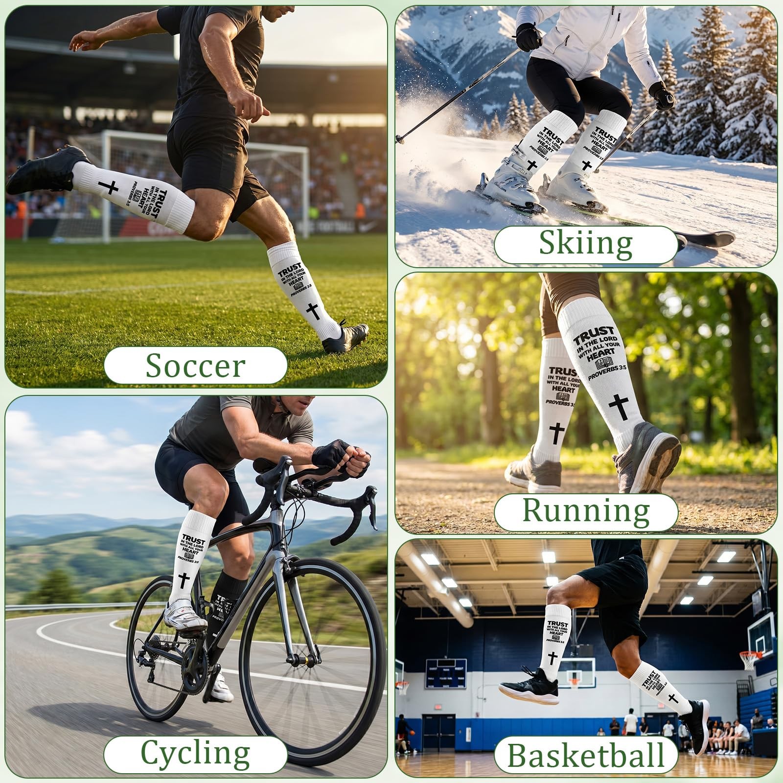 6 Pairs Soccer Shin Guard Sleeves Adult with Inspirational Verse, Pre Cut Soc…