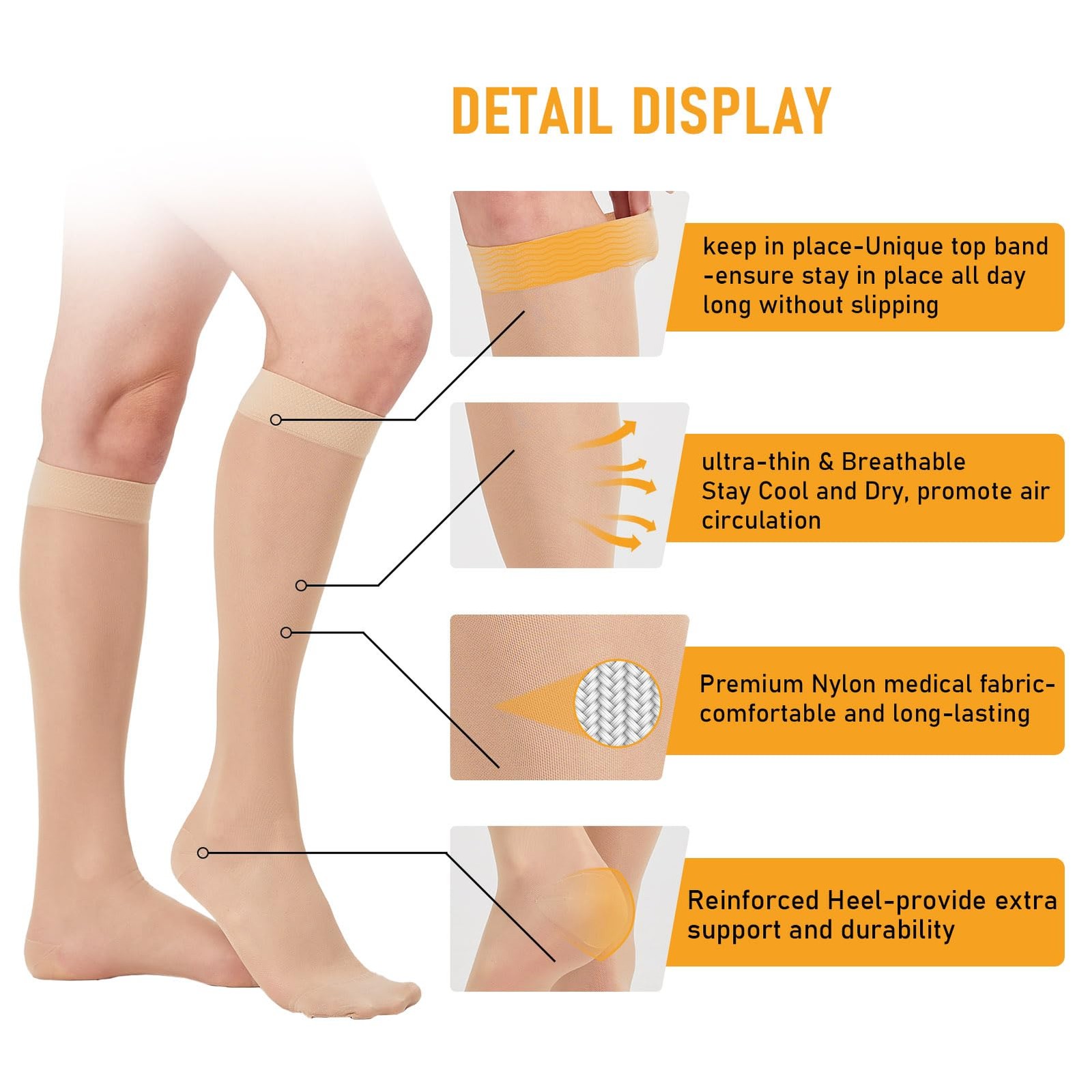 2 Pairs Sheer Compression Socks for Women – 15-20 mmHg Knee High Sheer Compre…