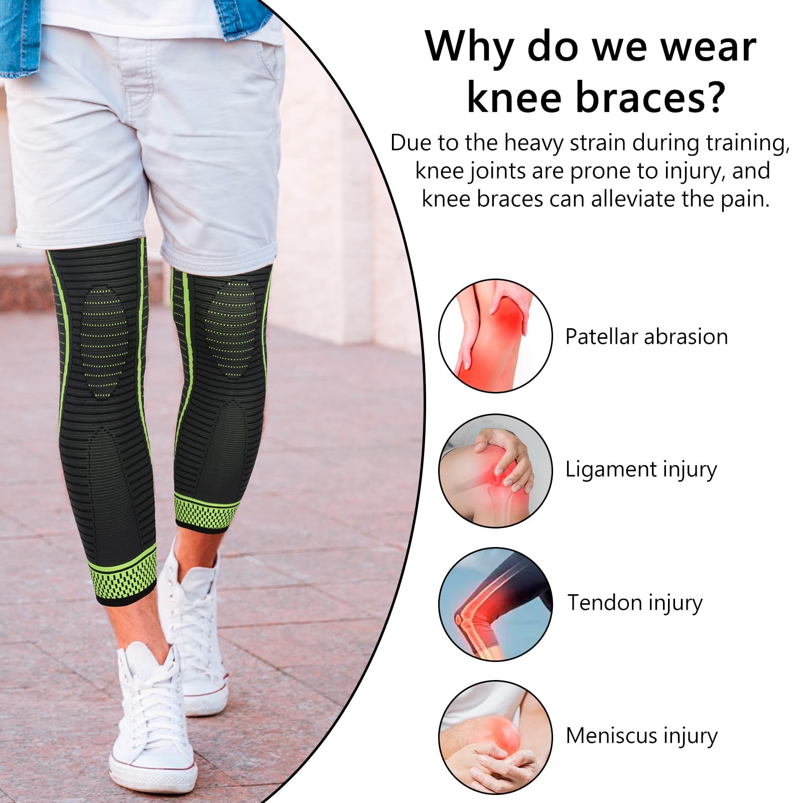2 PCS Full Leg Compression Sleeves Long Knee Support Meniscus Arthritis
