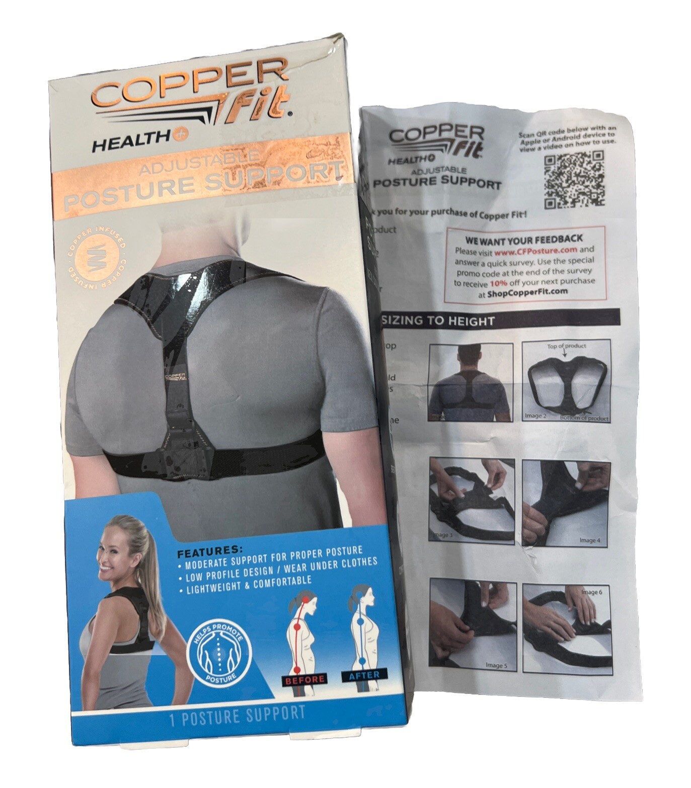 Copper Fit Adjustable Posture Support 33″- 44″ One Size Fits Most
