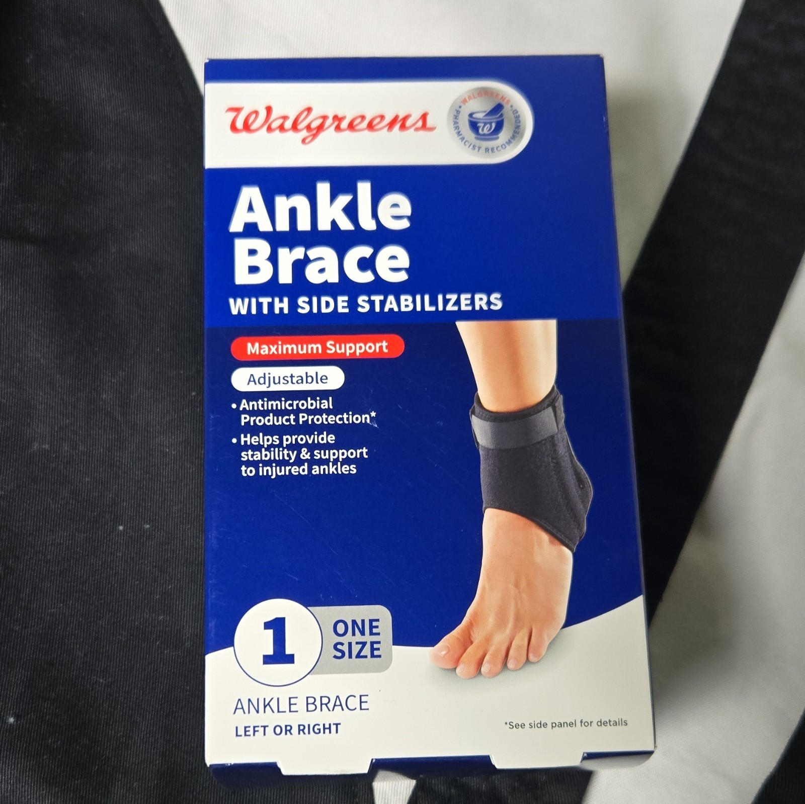 Walgreens Adjustable Ankle Brace Black One Size Antimicrobial Side Stabilizers