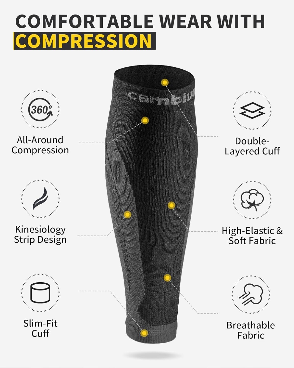 CAMBIVO 3 Pairs Calf Compression Sleeves for Women & Men Leg Support for Running
