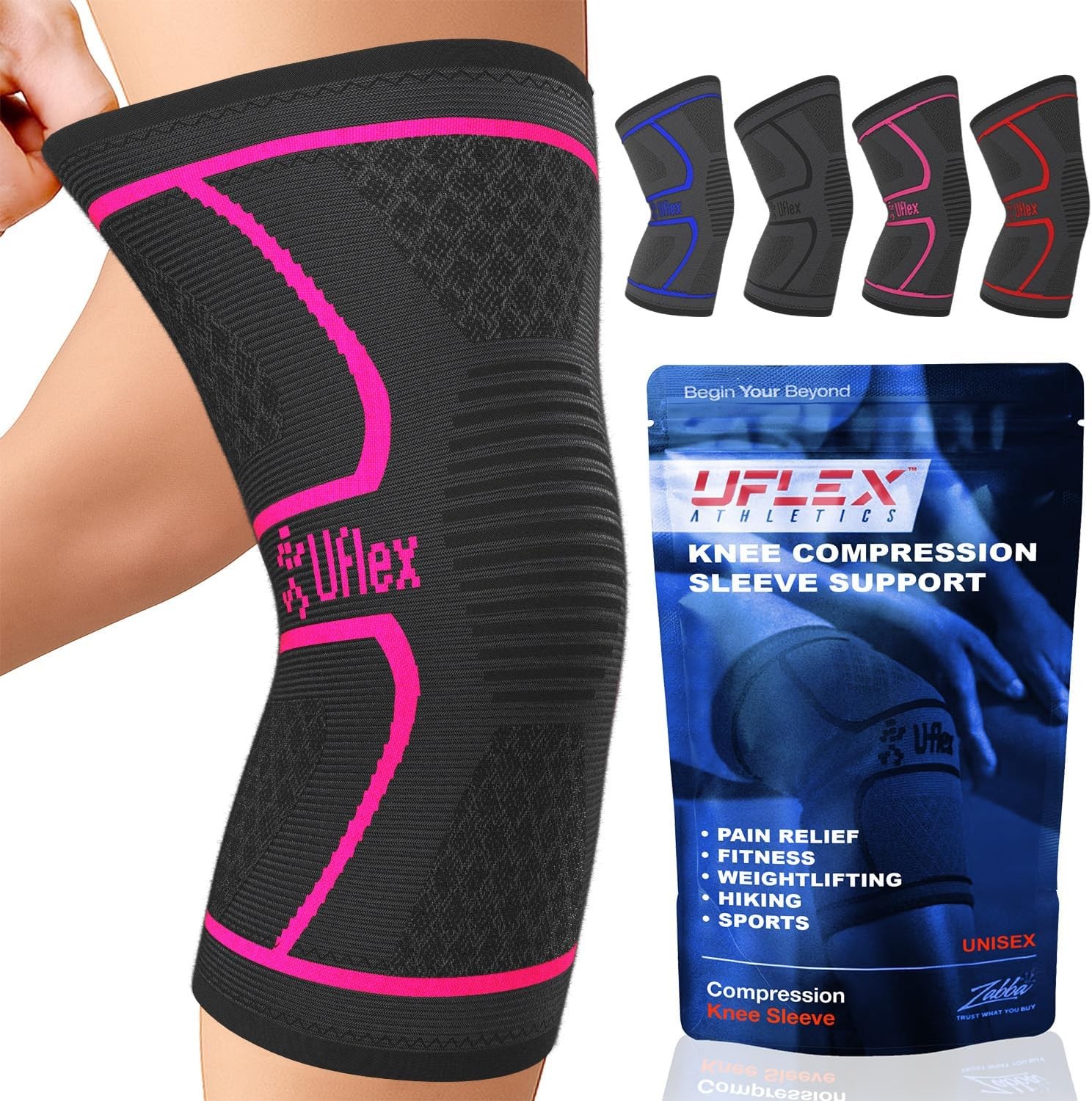 UFlex Athletics Compression Knee Brace for Women & Men Knee Sleeves Support for