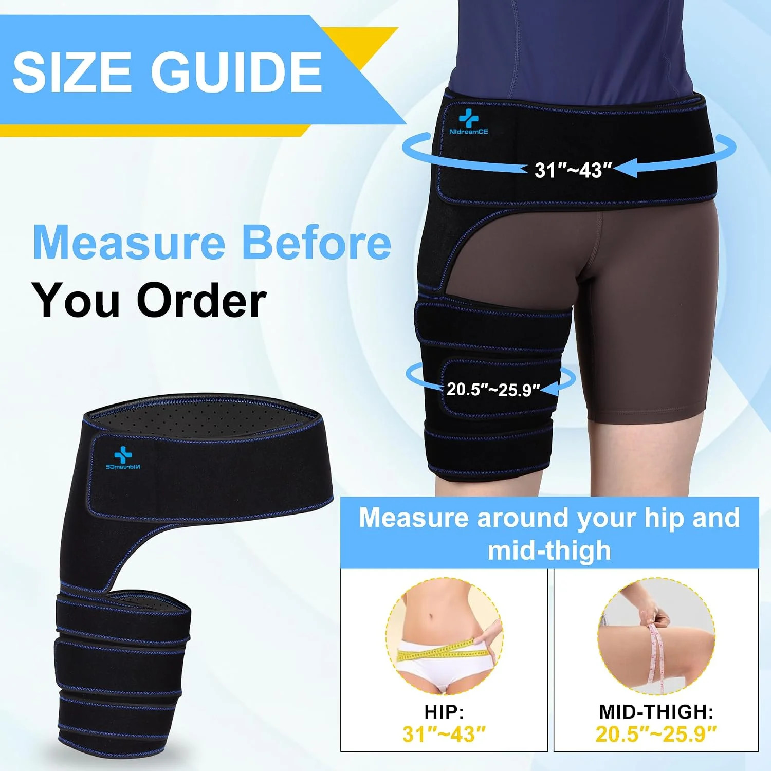 Hip Brace for Sciatica Pain Relief Devices Adjustable Hamstring,Thigh,Right