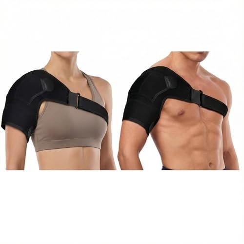 Adjustable Black Shoulder Brace Support – 2 Pcs Large Size Compression Sleeve fo