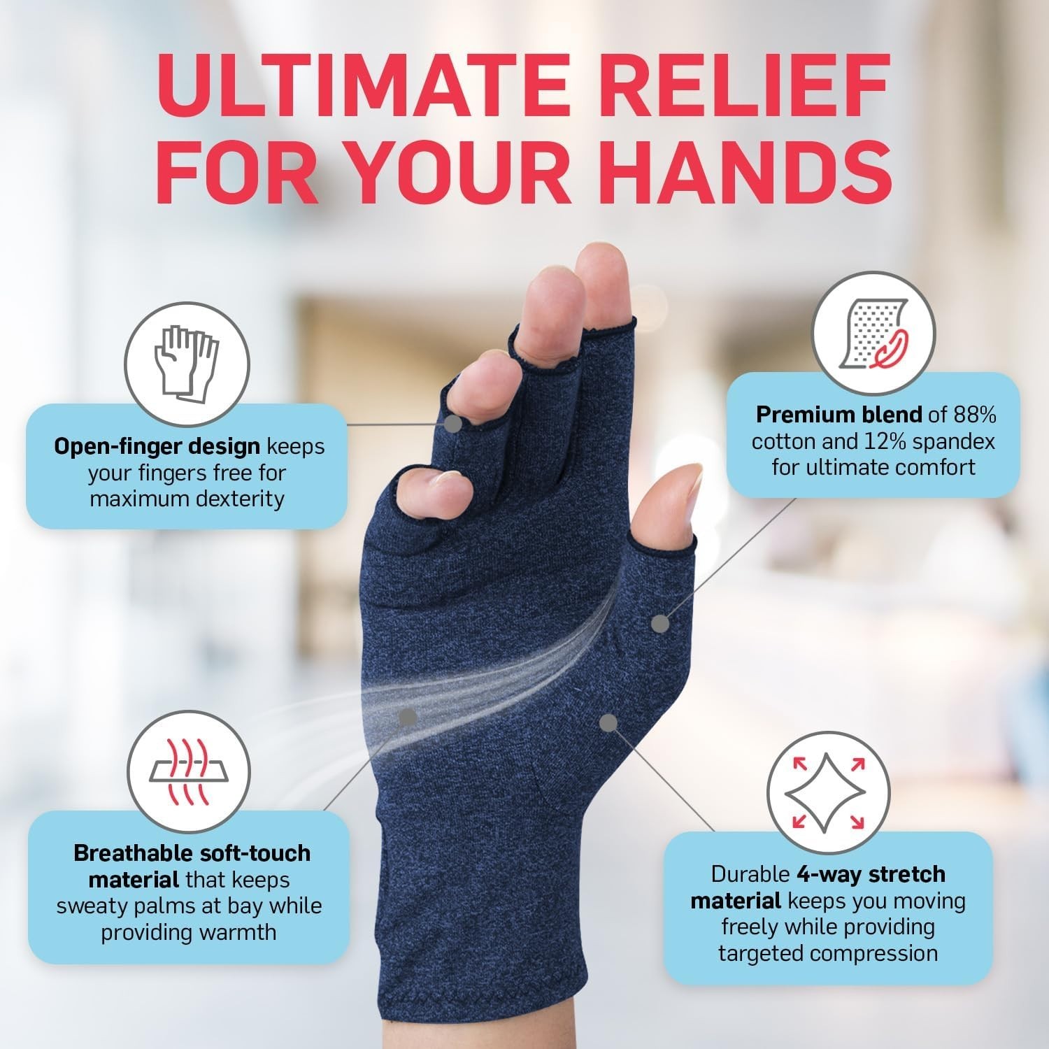 Doctor Developed Open-Finger Compression Gloves for Arthritis Relief, Small Size