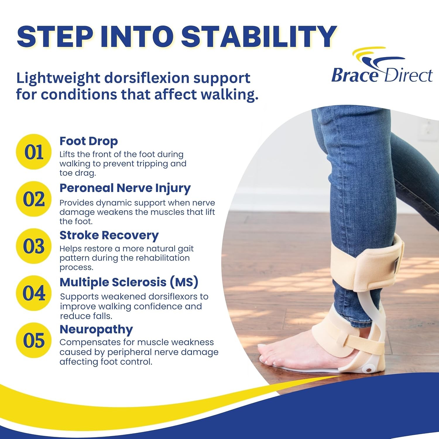 Left Hand Lightweight Leaf Spring AFO Foot Drop Support Brace Size L/XL