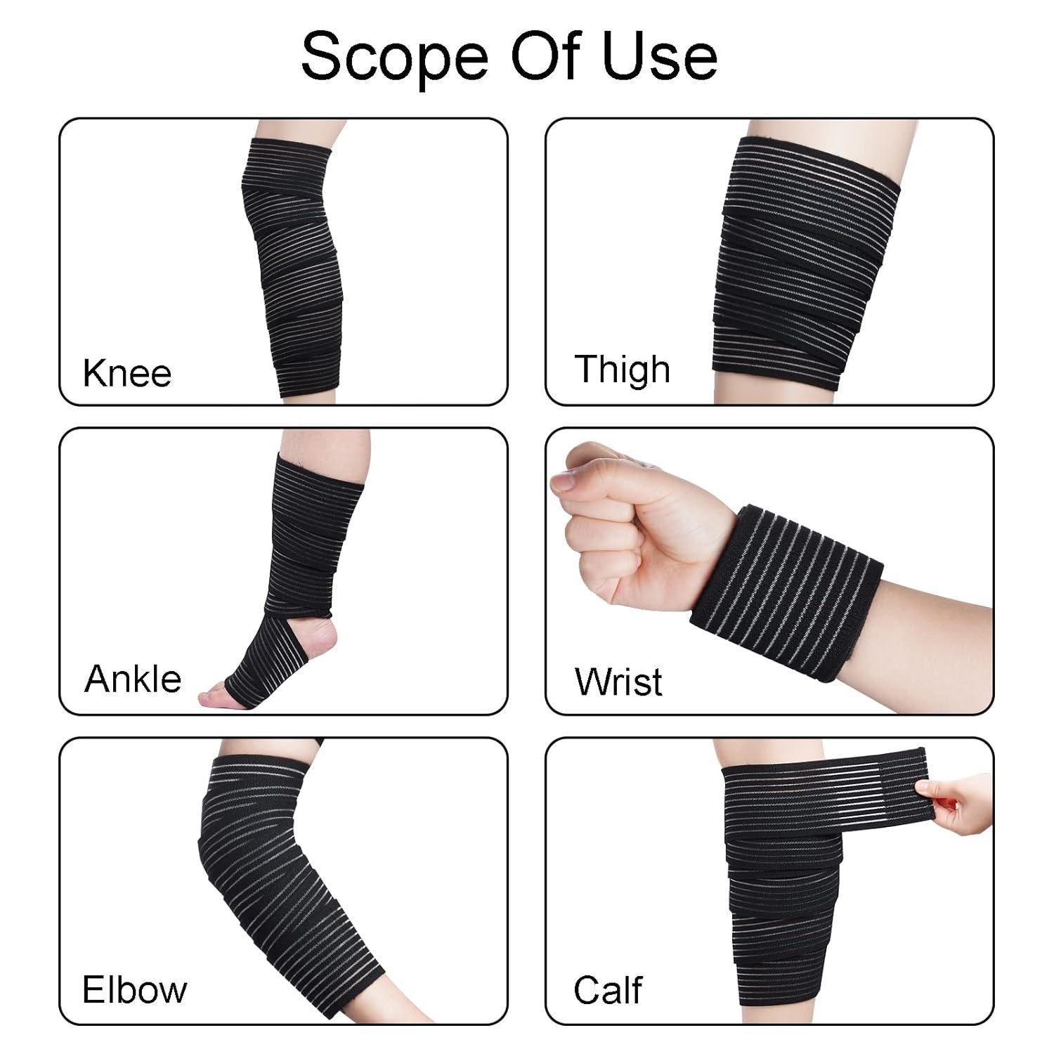 4-Pack Adjustable Black Compression Bandages for Knee Support – Quality