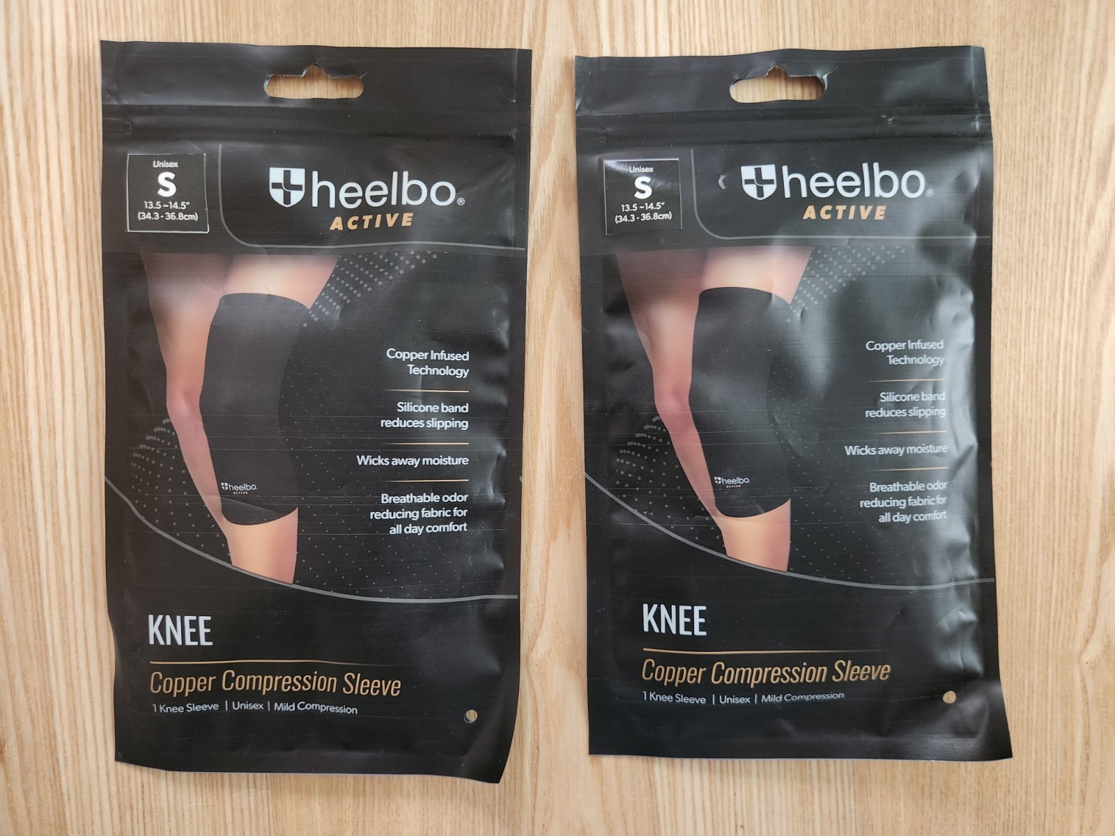 Set Of 2 NEW Heelbo Active Knee Copper Compression Sleeves – Size Small