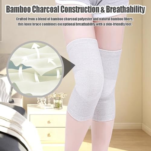 Compression Knee Sleeve – 2 Pairs Bamboo Charcoal Elastic Warm Brace for Arthrit