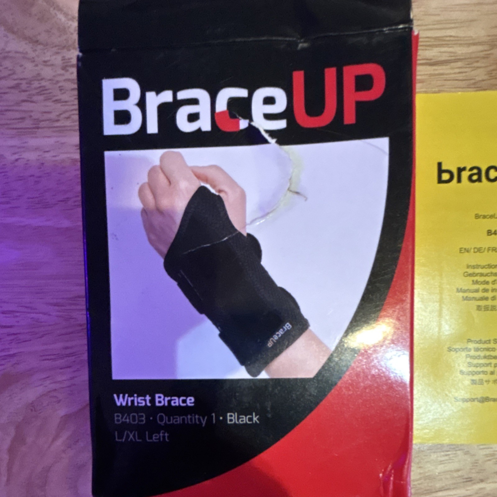 BraceUP Wrist Brace B403 L/XL Left Black Antimicrobial Breathable Support