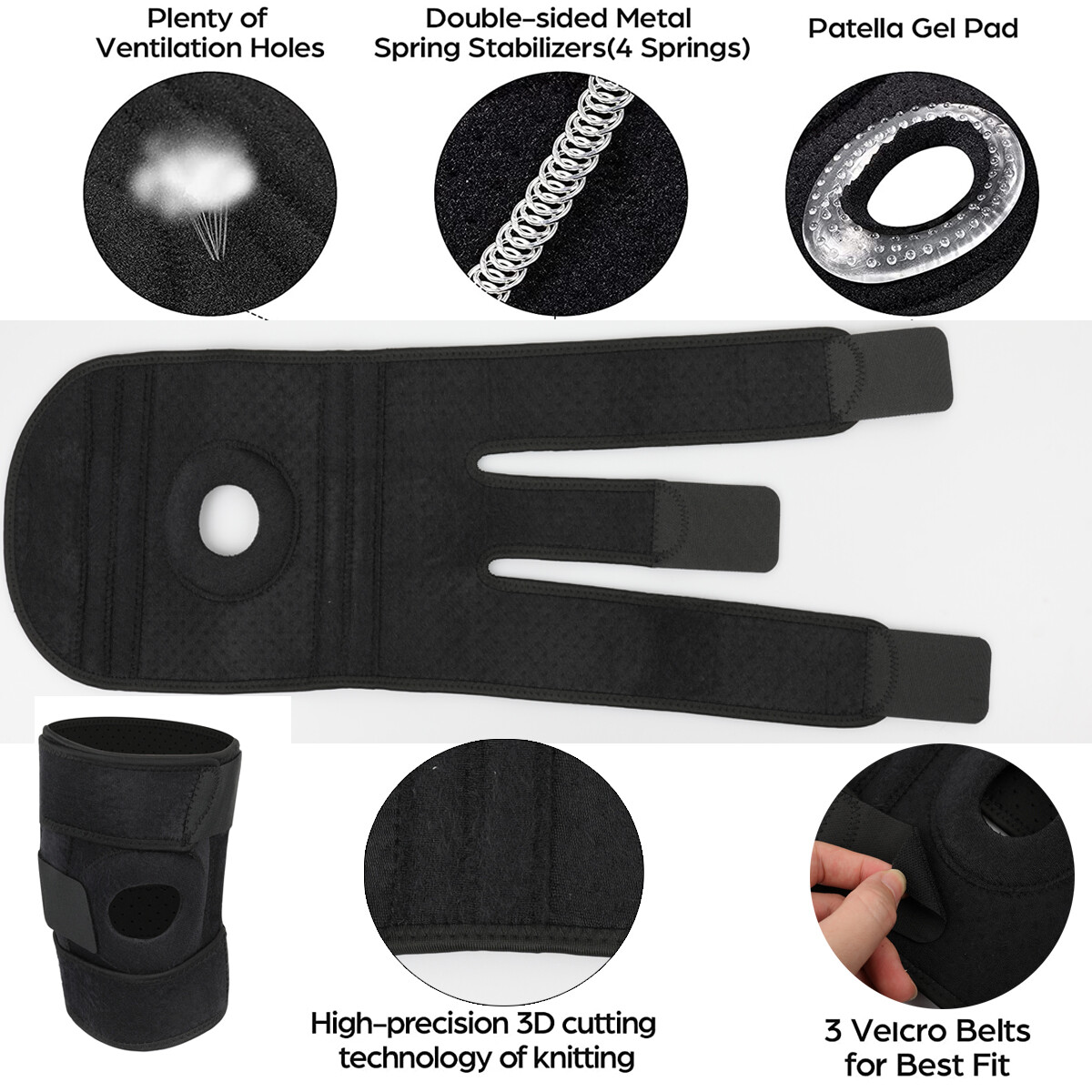Knee Brace Support Compression Patella Meniscus Sport Joint Pain Arthritis Wraps