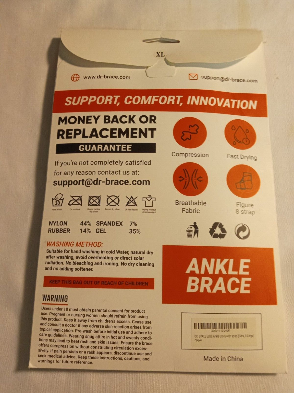 Dr Brace Ankle Brace XL gel padded adjustable strap black compression New