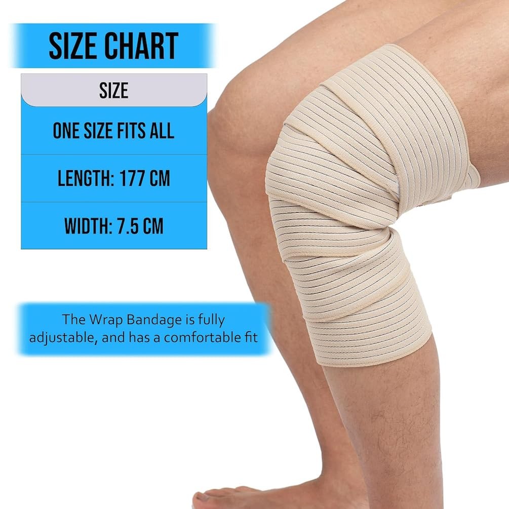 Extra Long Elastic Knee Wrap Compression Bandage Brace Support X-Large, Beige