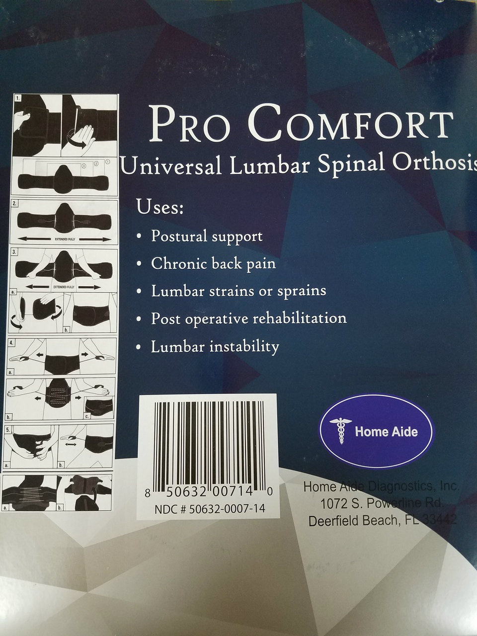 Home Aide Pro Comfort Universal Lumbar Spinal Orthosis Back Support NIB