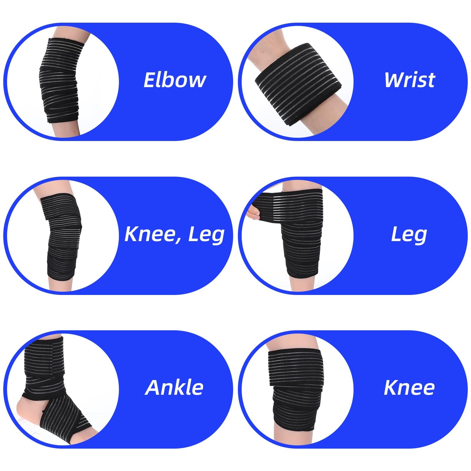 2 PCS Extra Long Elastic Knee Wrap Compression Bandage Brace , Adjustable Com…