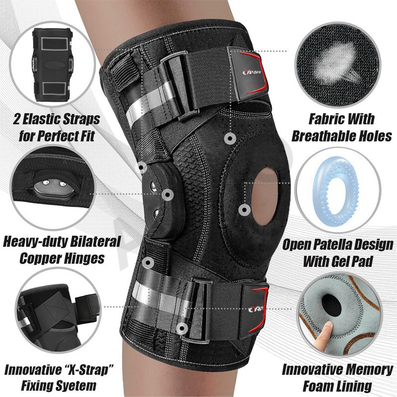 Adjustable Hinged Knee Brace Support for ACL, Meniscus Arthritis & Sports, S-3XL