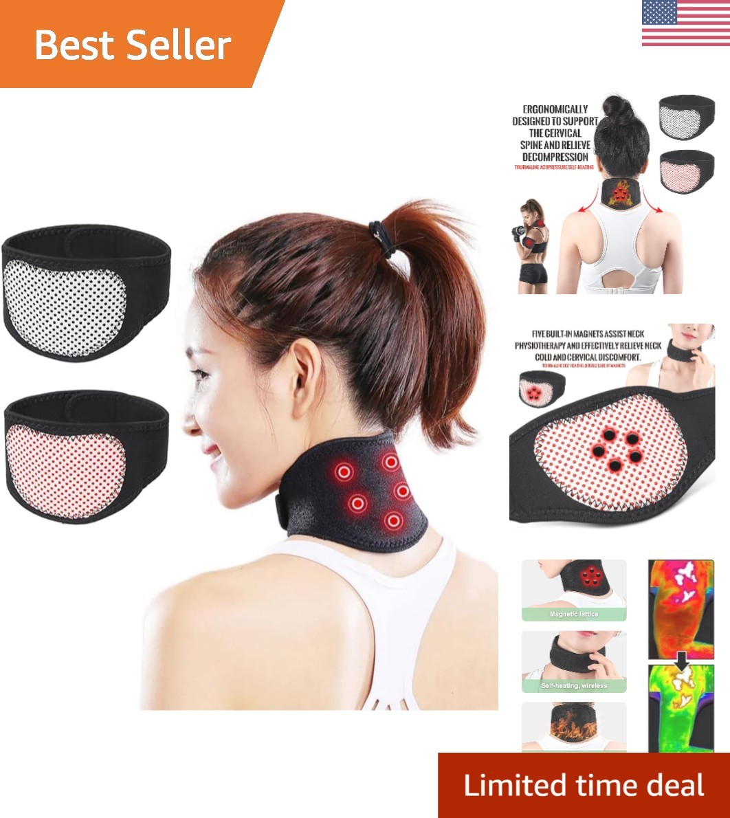 2 Pcs Soft Neoprene Neck Brace – Self-Heating Magnetic Therapy for Neck Relief