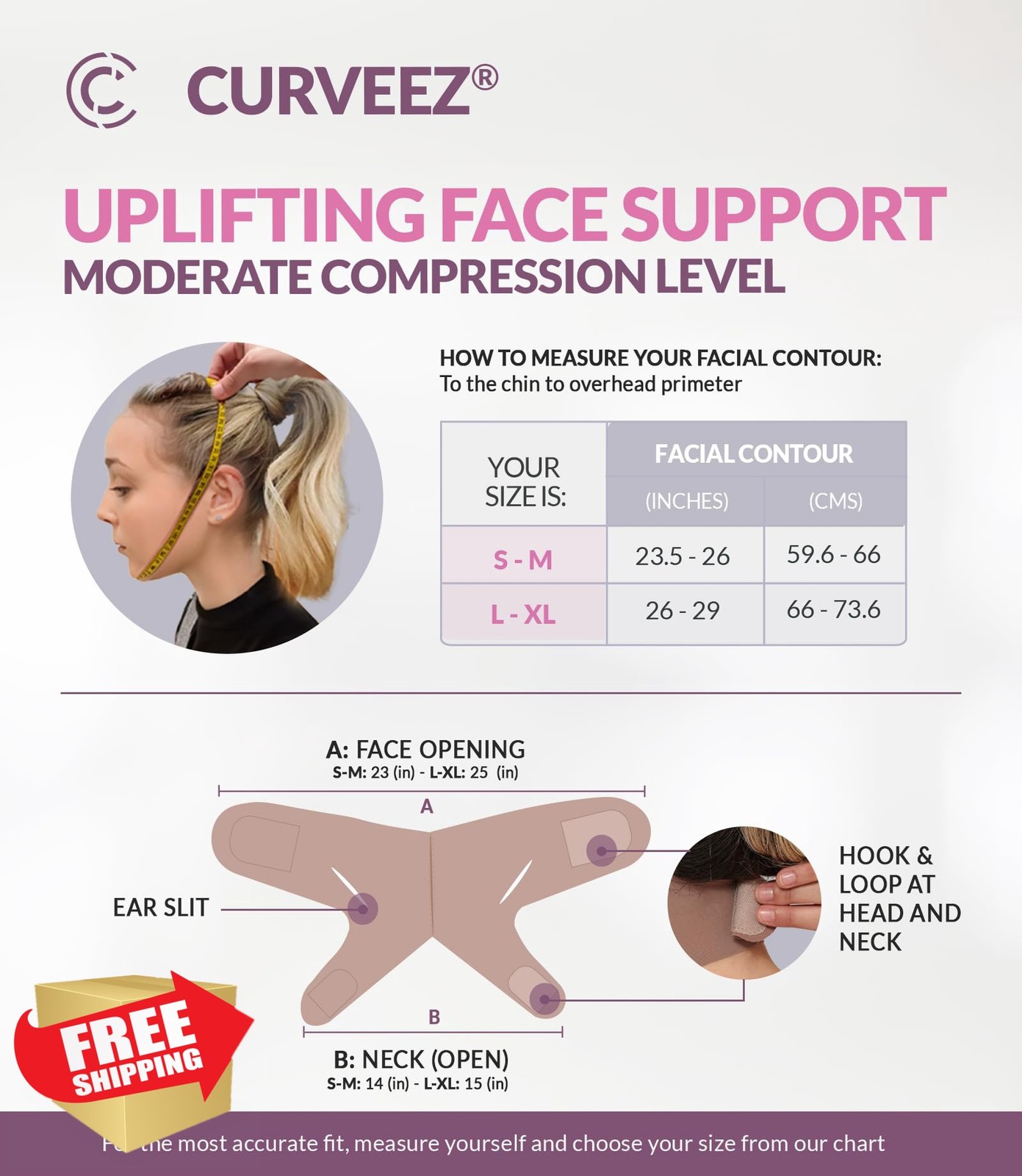 CURVEEZ Face Toning Belt, Post Surgery Chin Strap, Compression
