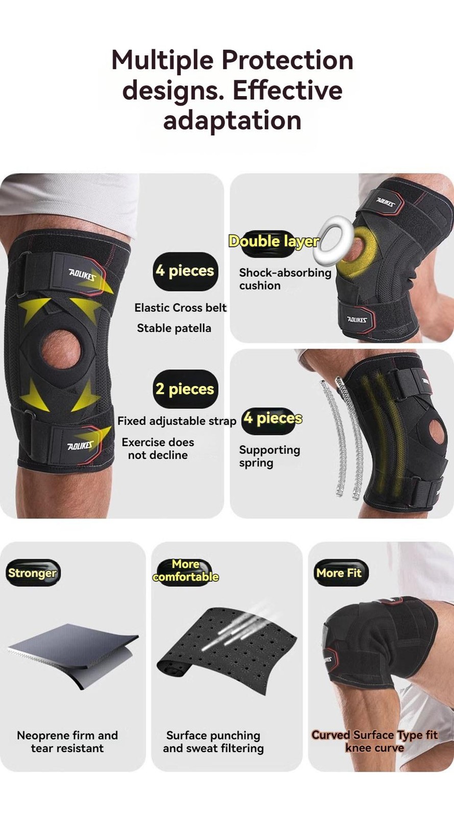 Aolikes 1pcs Knee Brace Knee Support Non Slip Shock Absorption Compression Knee
